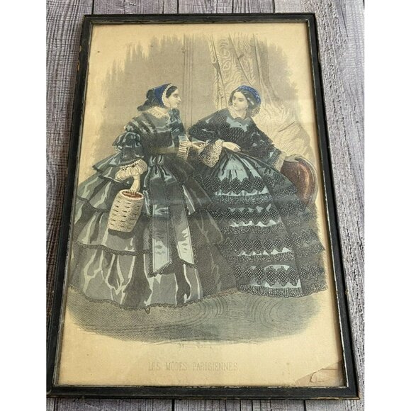 Antique Les Modes Parisiennes Petersons Magazine February 1858 Framed Print - Picture 3 of 8